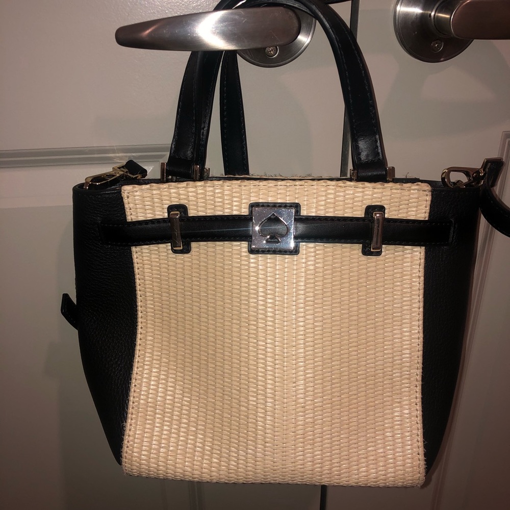 Kate Spade straw and black leather crossbody